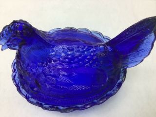 Cobalt Blue Glass Hen on a Nest Candy Dish 6 1/2” Wide x 5” Tall 2