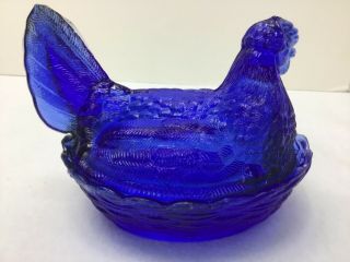 Cobalt Blue Glass Hen on a Nest Candy Dish 6 1/2” Wide x 5” Tall 3