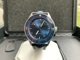 Very Rare Blancpain Fifty Fathoms Bathyscaphe Blue Dial Watch In Full Set
