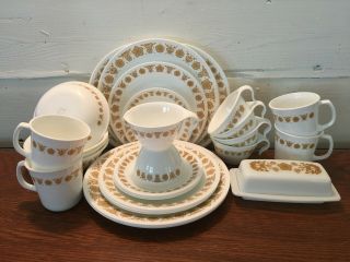 28 Piece Vintage Corelle Butterfly Gold Dinnerware Set Service For 4 W/