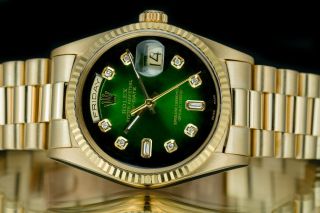 Rolex Men ' s Day Date 18038 Green Vignette with Diamond Dial Yellow Gold Watch 2