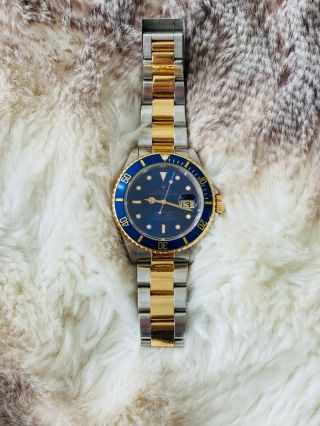 Rolex Watch Mens Submariner 16613 18k Yellow Gold And Sunburst Blue Face 40mm