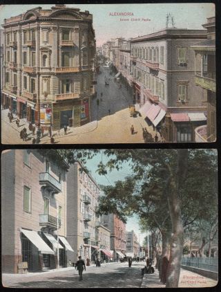 Egypt 1910/15 Two Postcards From Alexandria Cherif Pacha Street