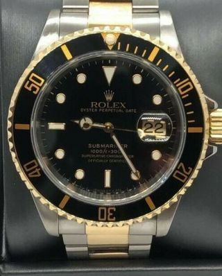Rolex Submariner Date Auto 40mm Steel Yellow Gold Mens Watch Bracelet 116613ln