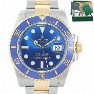 2016 Papers Rolex Submariner Blue Sunburst Ceramic 116613 Two Tone Gold Watch