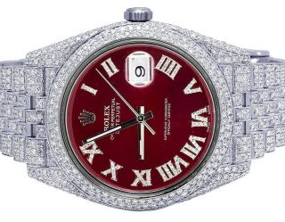 Mens Rolex Datejust Ii 126300 41mm S.  Steel Red Dial Diamond Watch 17.  75 Ct