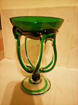Vintage Green Glass Vase/ Trinket Bowl