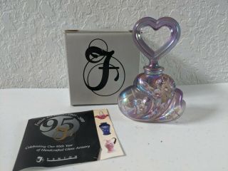 Fenton Glass Perfume Bottle Hand Painted Purple Glass Heart Shaped Stopper