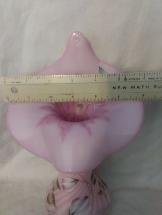Fenton Artist Signed Pink Tulip Vase Hummingbird Tag Art Glass Hand Painted 2 3
