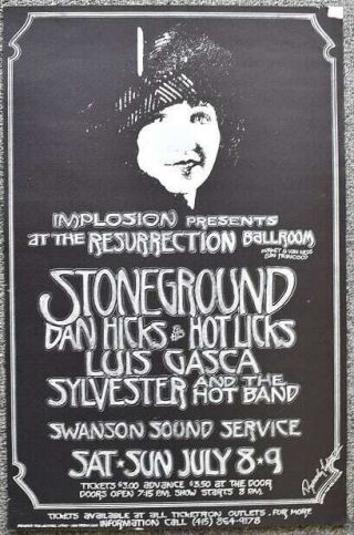 Stoneground Concert Poster Randy Tuten Signed San Francisco 1972