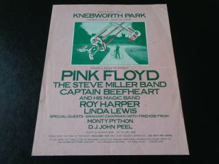 Pink Floyd Knebworth Festival Handbill/flyer 5th July 1975