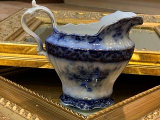 Vintage Henry Alcock Flow Blue Rose Floral 4.  5 " Pitcher Turaine Semi Porcelain