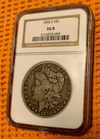 1892 - S S$1 Morgan Silver Dollar Ngc Certified Vg - 8 Coin Good Details