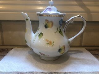 I.  Godinger & Co.  Primavera Porcelain Teapot Flowers Butterfly Bees & Lady Bugs