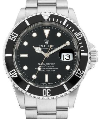 Rolex Submariner Date Stainless Steel Black Dial/bezel Mens Watch M 16610
