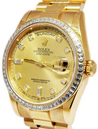 Rolex Day - Date 36 President 18k Yellow Gold & Diamond Watch Box/papers 118398