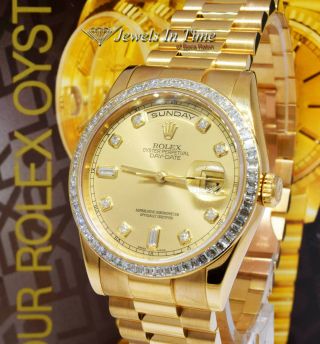 Rolex Day - Date 36 President 18k Yellow Gold & Diamond Watch Box/Papers 118398 2