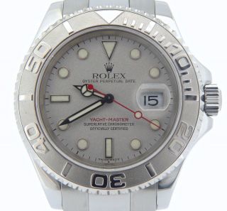 Rolex Yacht Master Mens Stainless Steel Watch Platinum Dial & Bezel 40mm 16622