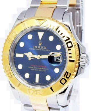 Rolex Yacht - Master 18k Yellow Gold/steel Blue Dial Mens Watch Box/papers 16623