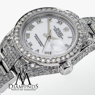 Rolex Datejust 26mm White Roman Dial Oyster Bracelet Ladies Diamond Watch