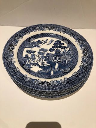 Churchill Blue Willow Dinner Plates 10 1/4 " Set Of 7