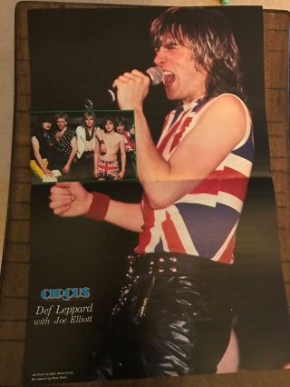 1983 Vintage 2pg Centerfold Poster Singer Joe Elliott Of Def Leppard Uk Flag