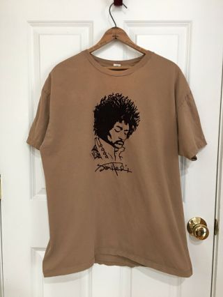 Jimi Hendrix Brown Flocked Face Tee Shirt Size Xl