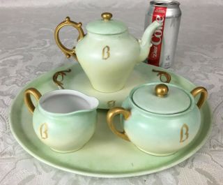 Antique Pl Limoges France Porcelain Teapot Creamer Sugar 2 Trays Tv Limoges