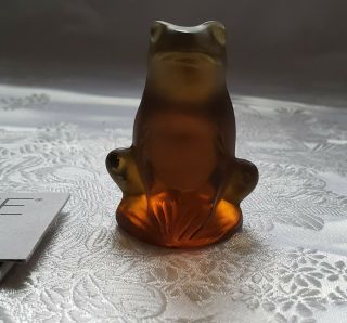 Lalique Art Glass Frog Amber Colored Figurine