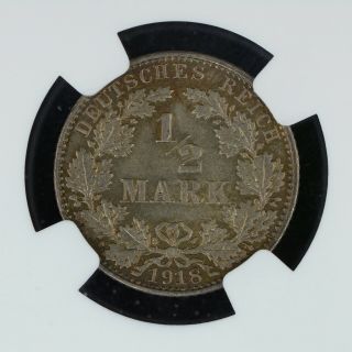 1/2 Mark 1918 - E Ngc Ms65 German Empire Silver Coin Gem Bu Great Luster