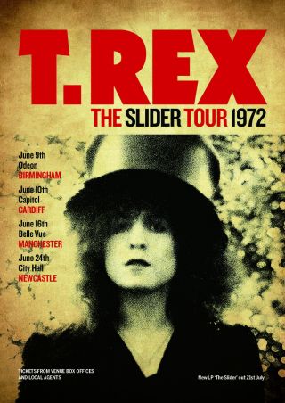 Reimagined T.  Rex Marc Bolan The Slider 1972 Uk Tour Poster A3 Size.