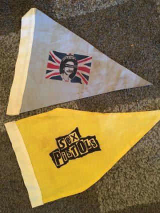2 1970’s Sex Pistols God Save The Queenpunk Concert Pennant Banner Flag