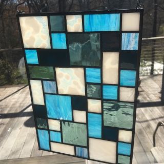 Frank Lloyd Wright Inspired Stained Glass Panel - Blues And Whites
