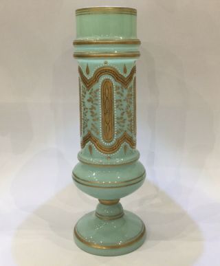 Antique Bohemian Czech Opaque Glass Vase Jewelled Gilded Moser? 33cm