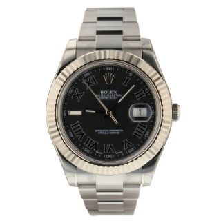 Rolex Datejust Ii 41 Mm Steel 18k Gold Bezel Black Roman Watch 116334 Complete