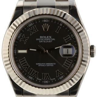 ROLEX Datejust II 41 mm Steel 18K Gold Bezel Black Roman Watch 116334 Complete 2