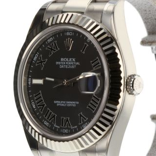 ROLEX Datejust II 41 mm Steel 18K Gold Bezel Black Roman Watch 116334 Complete 3