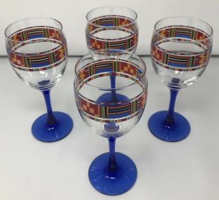 Southwest Art / Cobalt Blue Wine / Water Goblet Glasses