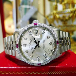 Mens Rolex Oyster Perpetual Datejust Diamond Stainless Steel Diamond Watch