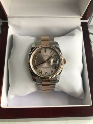 Rolex Datejust 36mm Stainless Steel & Rose Gold 126231 Rose Vi Ix Roman Oyster