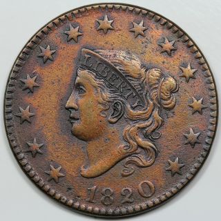 1820 Coronet Head Large Cent,  Large Date,  Vf,  Detail