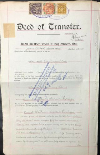 Southern Rhodesia 1950 Deed Of Transfer Document £1,  5/ -,  1/ - Perfins Salisbury