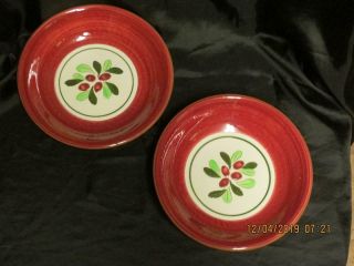 2 Hard To Find Vintage Stangl Pottery Cranberry Pattern Soup Bowls