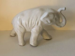 Early Van Briggle Art Pottery White Glaze Trunk Up Elephant Figure Figurine