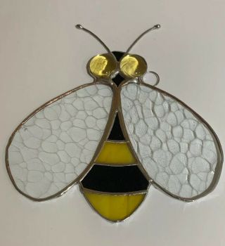 Yellow Bee - Handmade - Stained Glass - Sun Catcher - 5”x6” Yellow Eyes