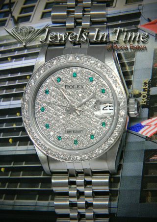 Rolex Datejust Steel 18k White Gold Diamond & Emerald Ladies 31mm Watch N 68274