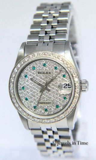 Rolex Datejust Steel 18k White Gold Diamond & Emerald Ladies 31mm Watch N 68274 2