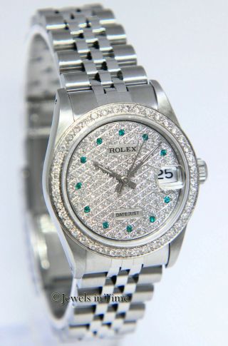 Rolex Datejust Steel 18k White Gold Diamond & Emerald Ladies 31mm Watch N 68274 3