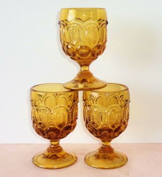 Vintage L E Smith Moon & Stars Amber 3 Cordial Glasses Stemmed Drink Sherry
