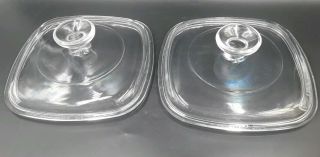 (2) Pyrex Corning Ware Replacement Glass Lid A - 7 - C Clear Lid 7” Square
